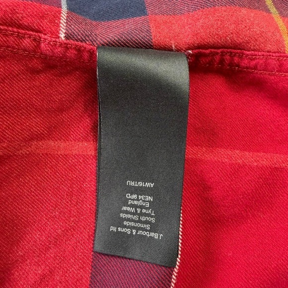 Barbour John Tailored Fit Plaid Button Down Flannel Shirt Men Large Red Navy - Picture 12 of 16